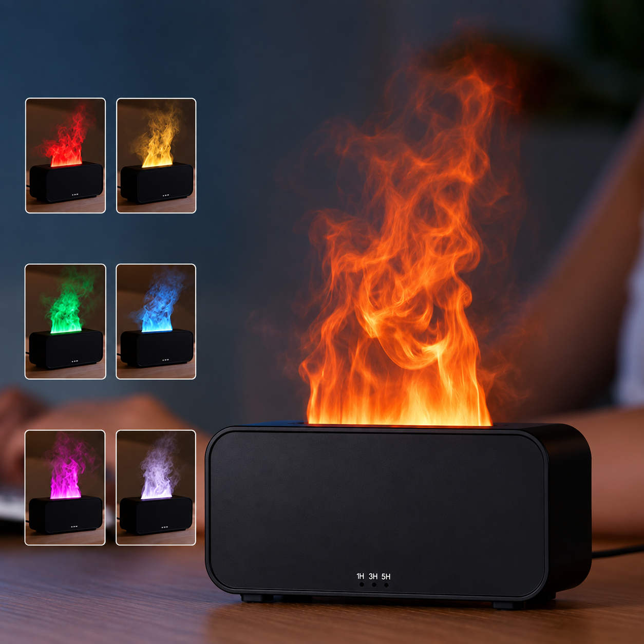 Humidificador y Difusor de Aromas con Efecto de Llama para el Hogar, USB con Temporizador, Máquina de Aromaterapia