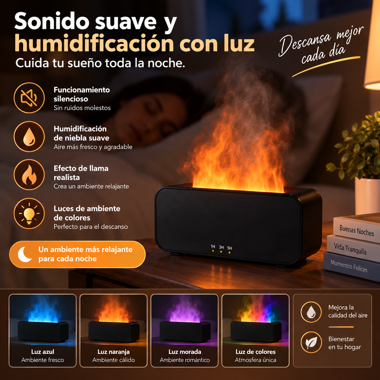 Humidificador y Difusor de Aromas con Efecto de Llama para el Hogar, USB con Temporizador, Máquina de Aromaterapia - Imagen 3